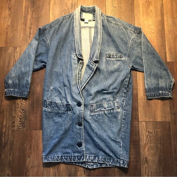 VTG Learsi Denim 3 Button Long Jacket. Women’s Size Medium.Thy Length Small Hole - Picture 1 of 6